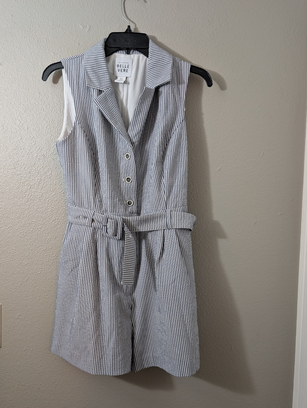 Belle Vere Romper Sleeveless Navy & White Striped Romper with Belt